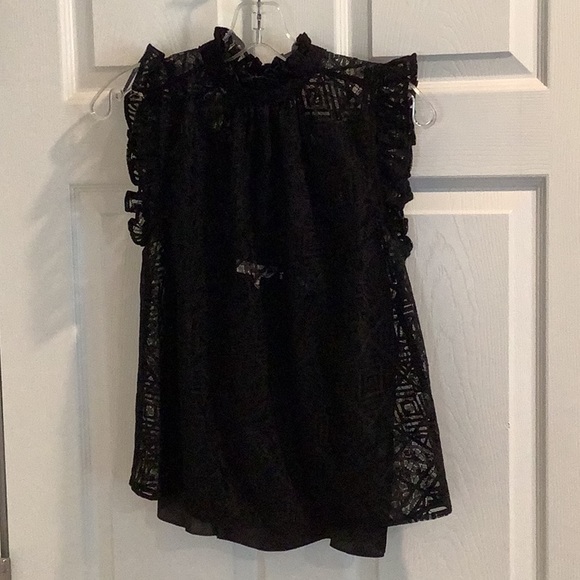 Ruffled sleeve sheer lace top with silky camisole from FRAME - Picture 3 of 16